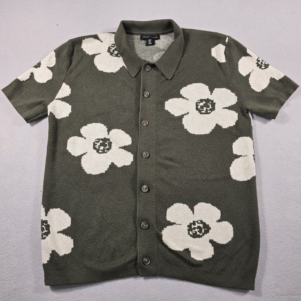 Art of Rhetoric Knit Shirt Mens Small Green Floral Button Up YQ165 Short Sleeve